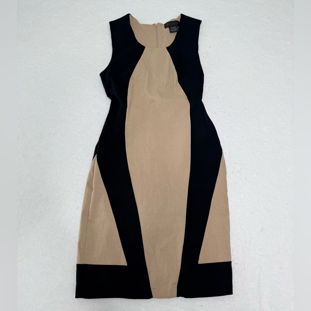 SOLD Kardashian Kollection Black and Tan Midi Dress Pre-Owned Size L
